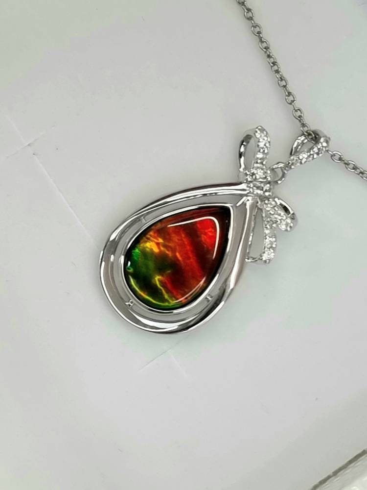 Ammolite Crystal Silver Necklace