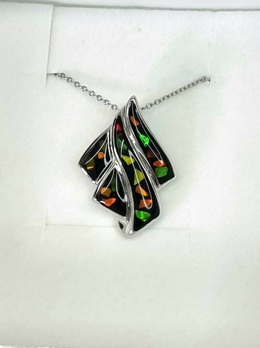 Ammolite Crystal Silver Necklace