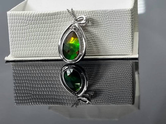 Ammolite Crystal Silver Necklace