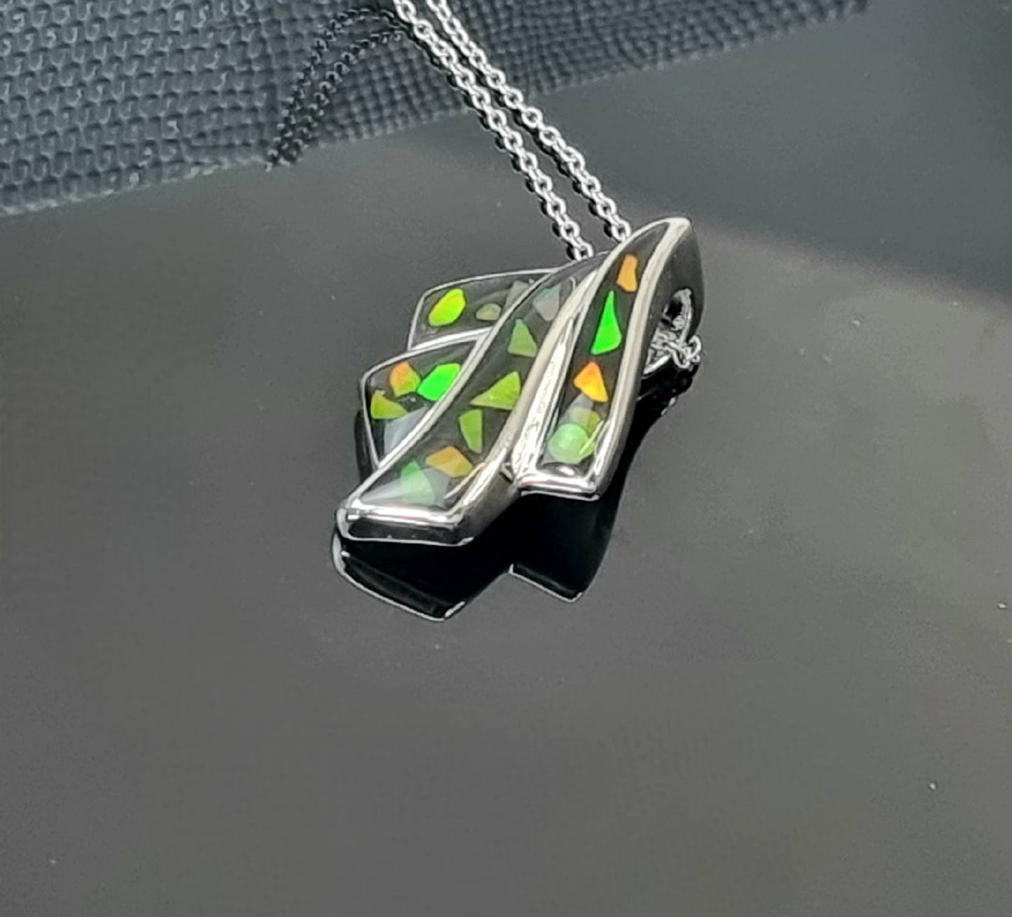 Ammolite Crystal Silver Necklace