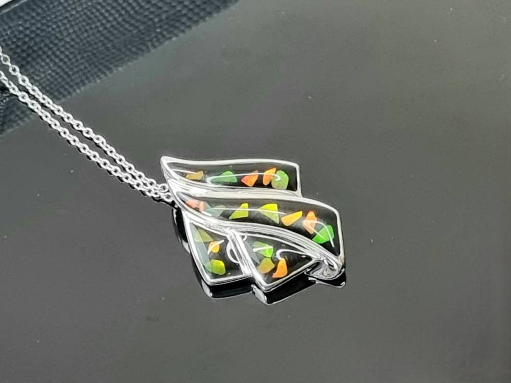 Ammolite Crystal Silver Necklace