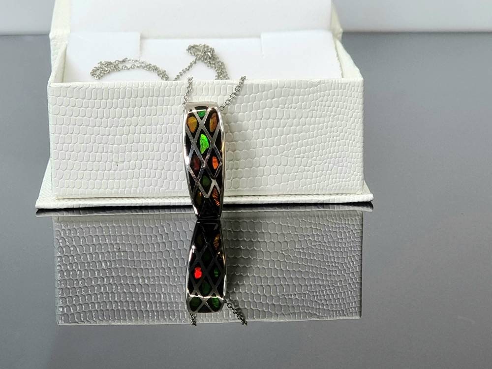 Ammolite Crystal Silver Necklace