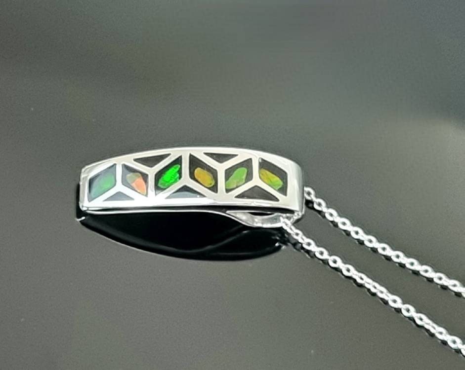 Ammolite Crystal Silver Necklace