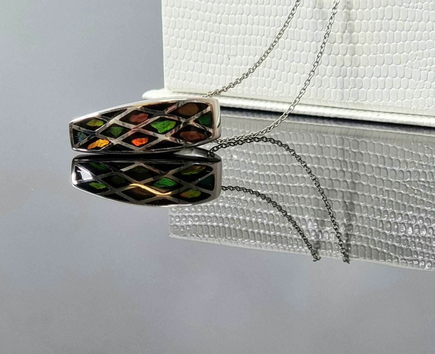 Ammolite Crystal Silver Necklace