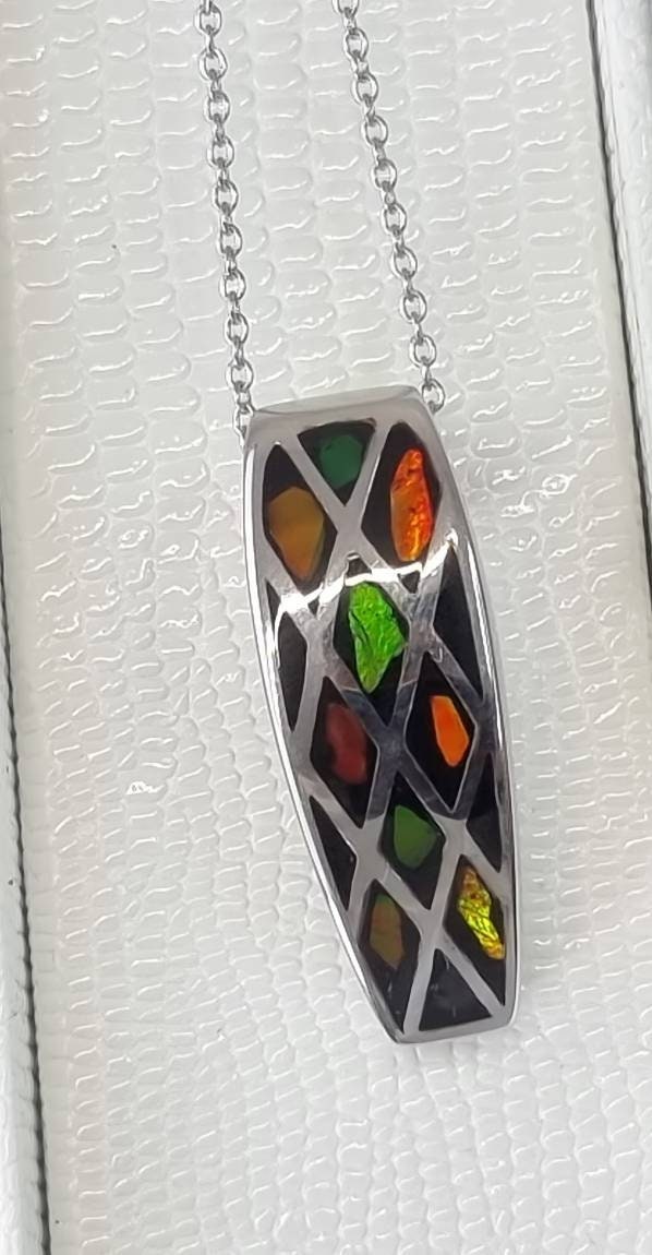 Ammolite Crystal Silver Necklace