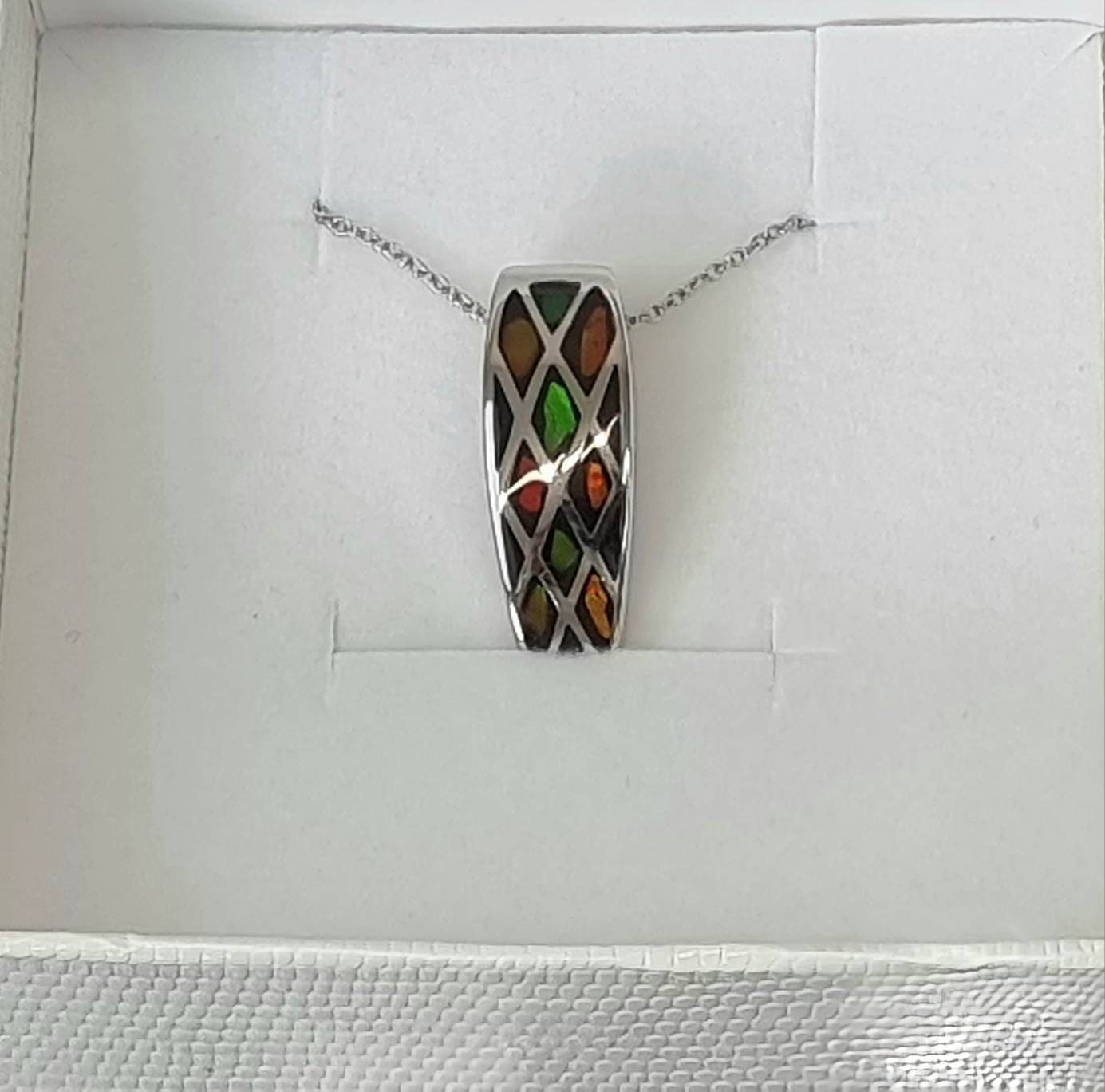 Ammolite Crystal Silver Necklace