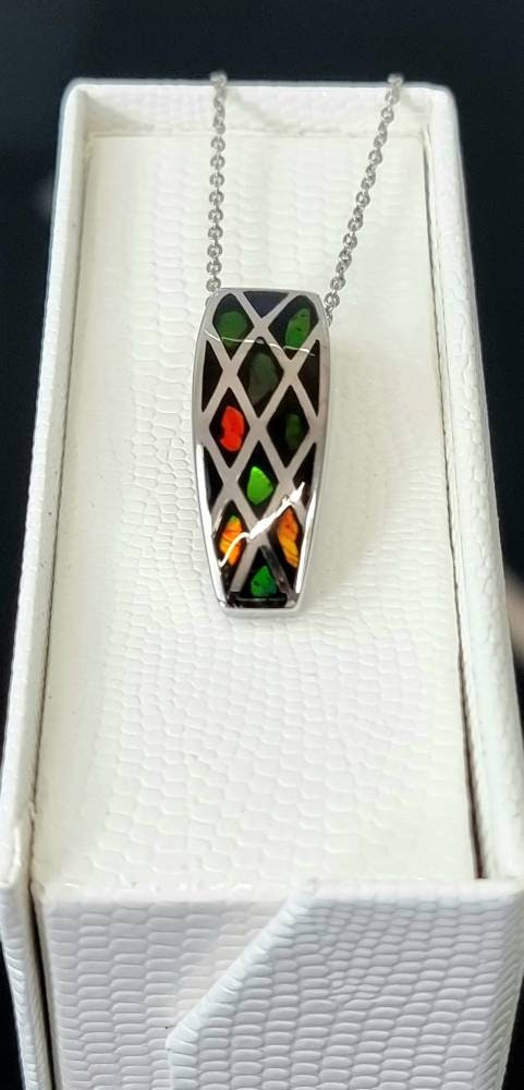 Ammolite Crystal Silver Necklace