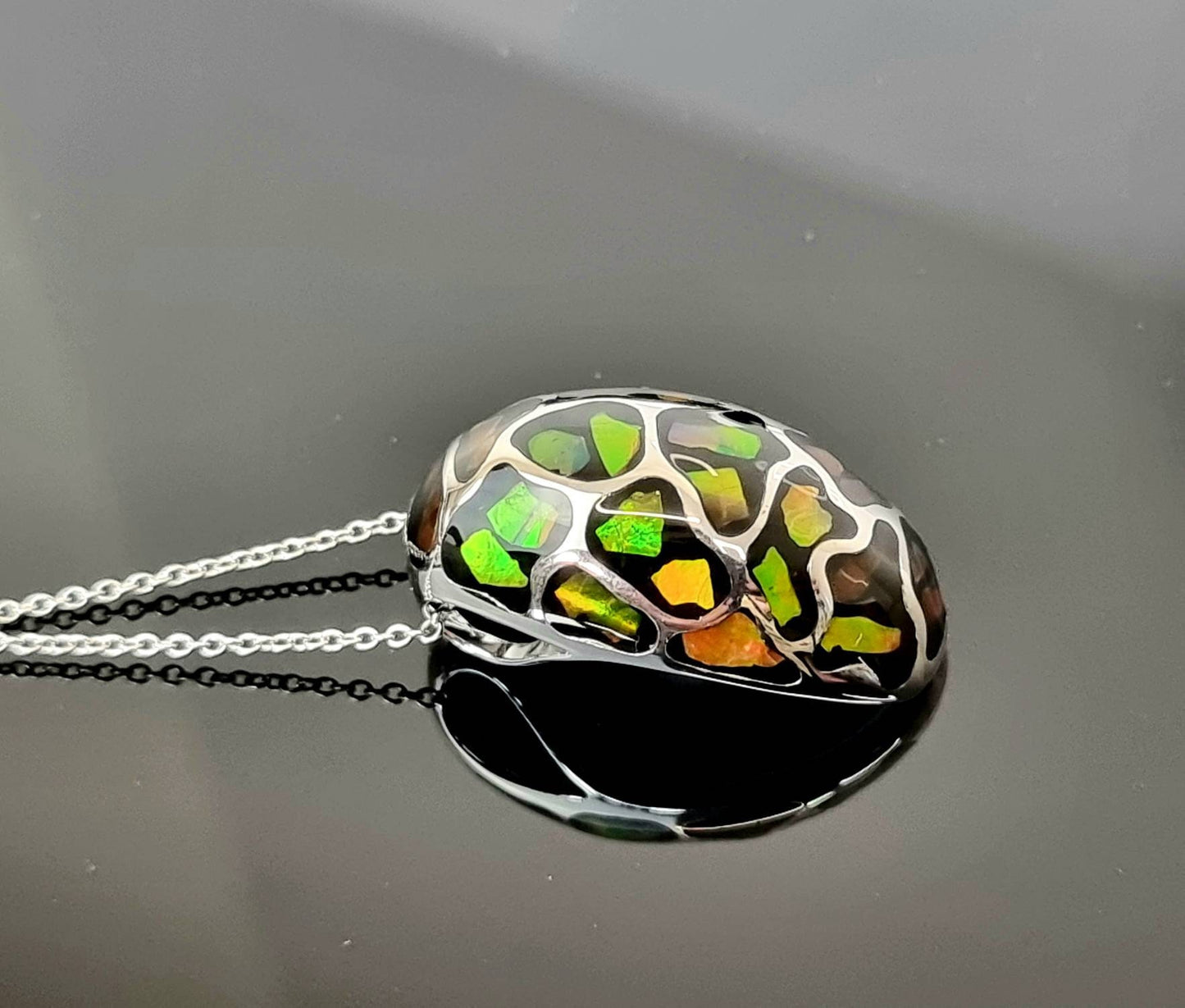 Ammolite Crystal Silver Necklace