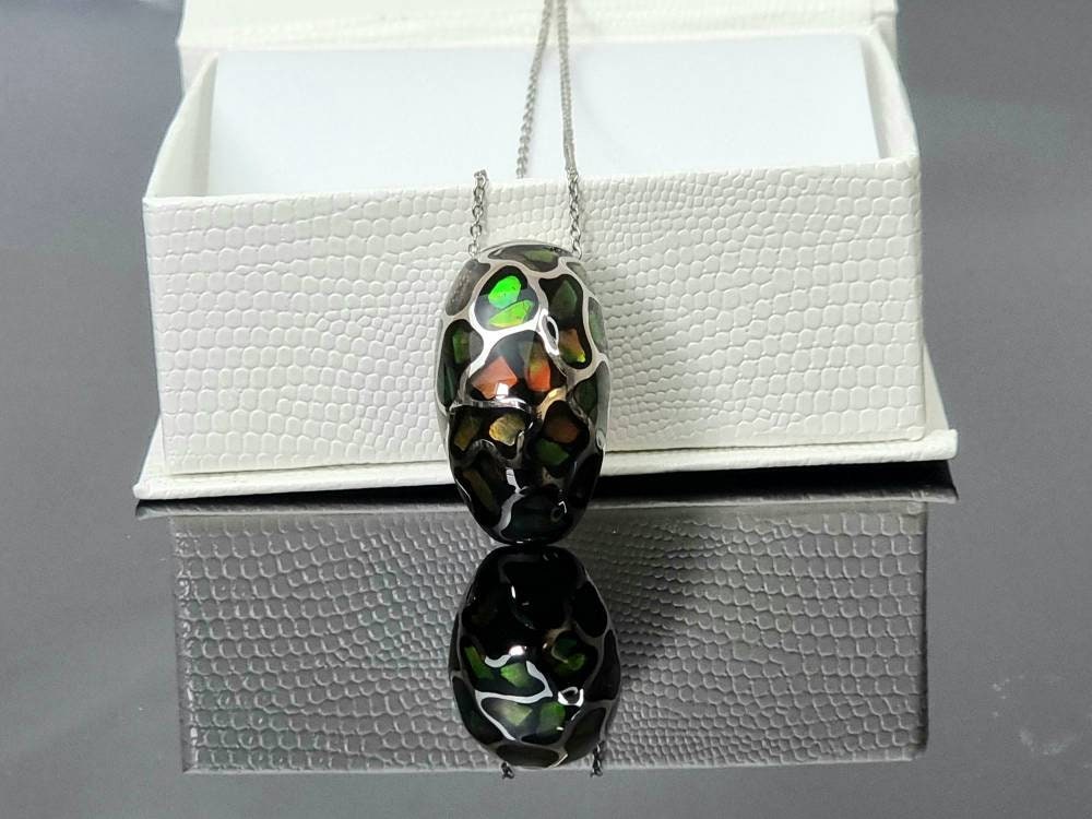 Ammolite Crystal Silver Necklace