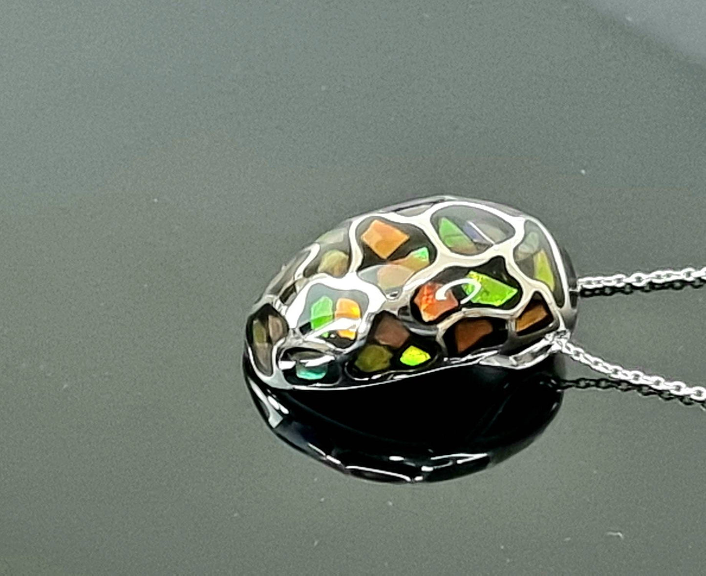 Ammolite Crystal Silver Necklace