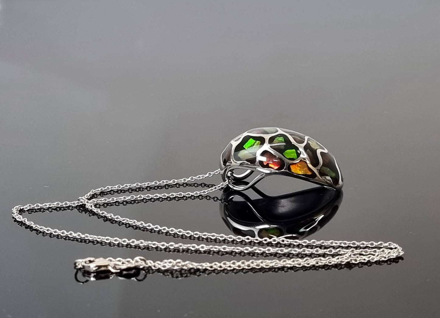 Ammolite Crystal Silver Necklace