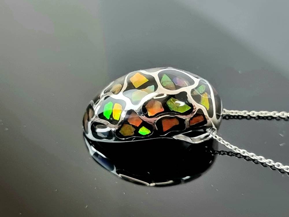 Ammolite Crystal Silver Necklace