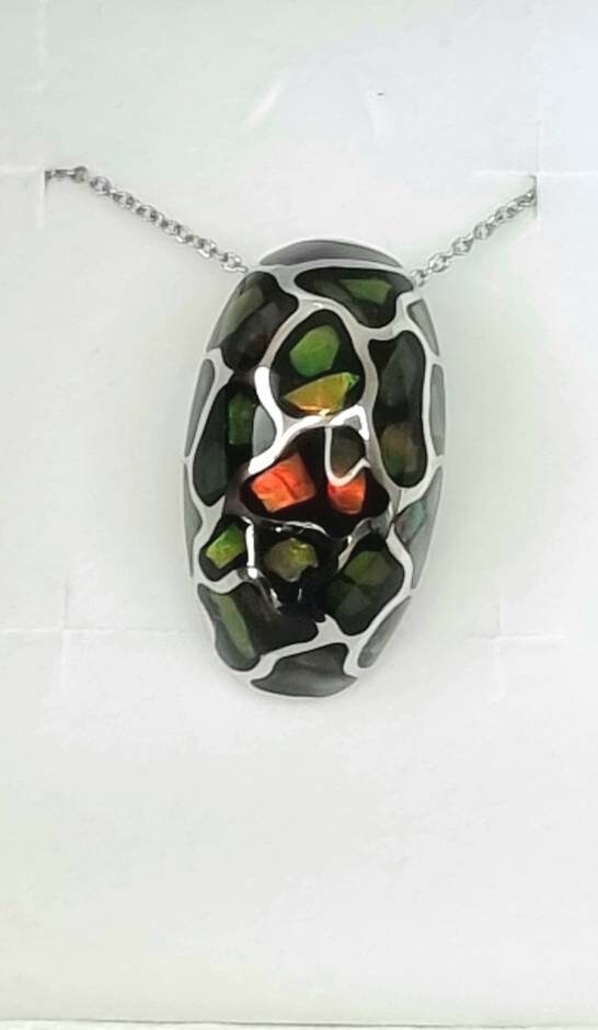 Ammolite Crystal Silver Necklace