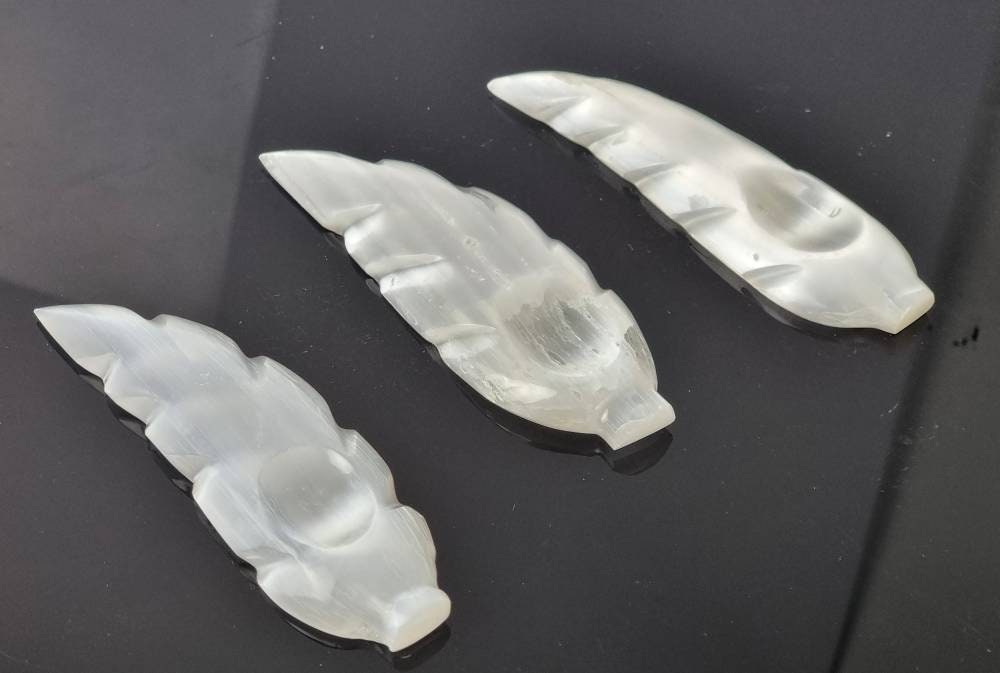 Selenite Crystal Feather Carving