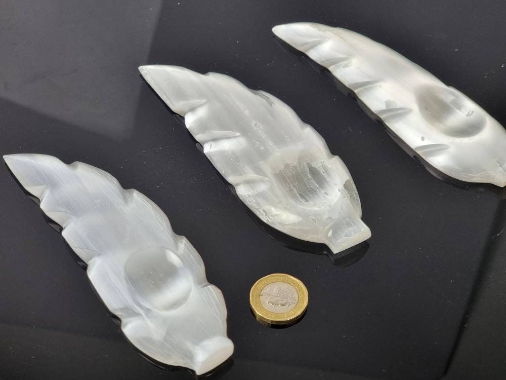 Selenite Crystal Feather Carving