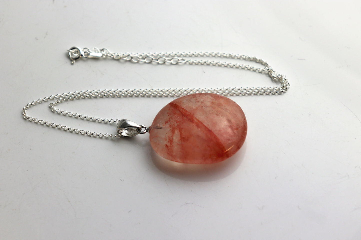 171) Hematoid Quartz Crystal Necklace Pendant + Silver Chain