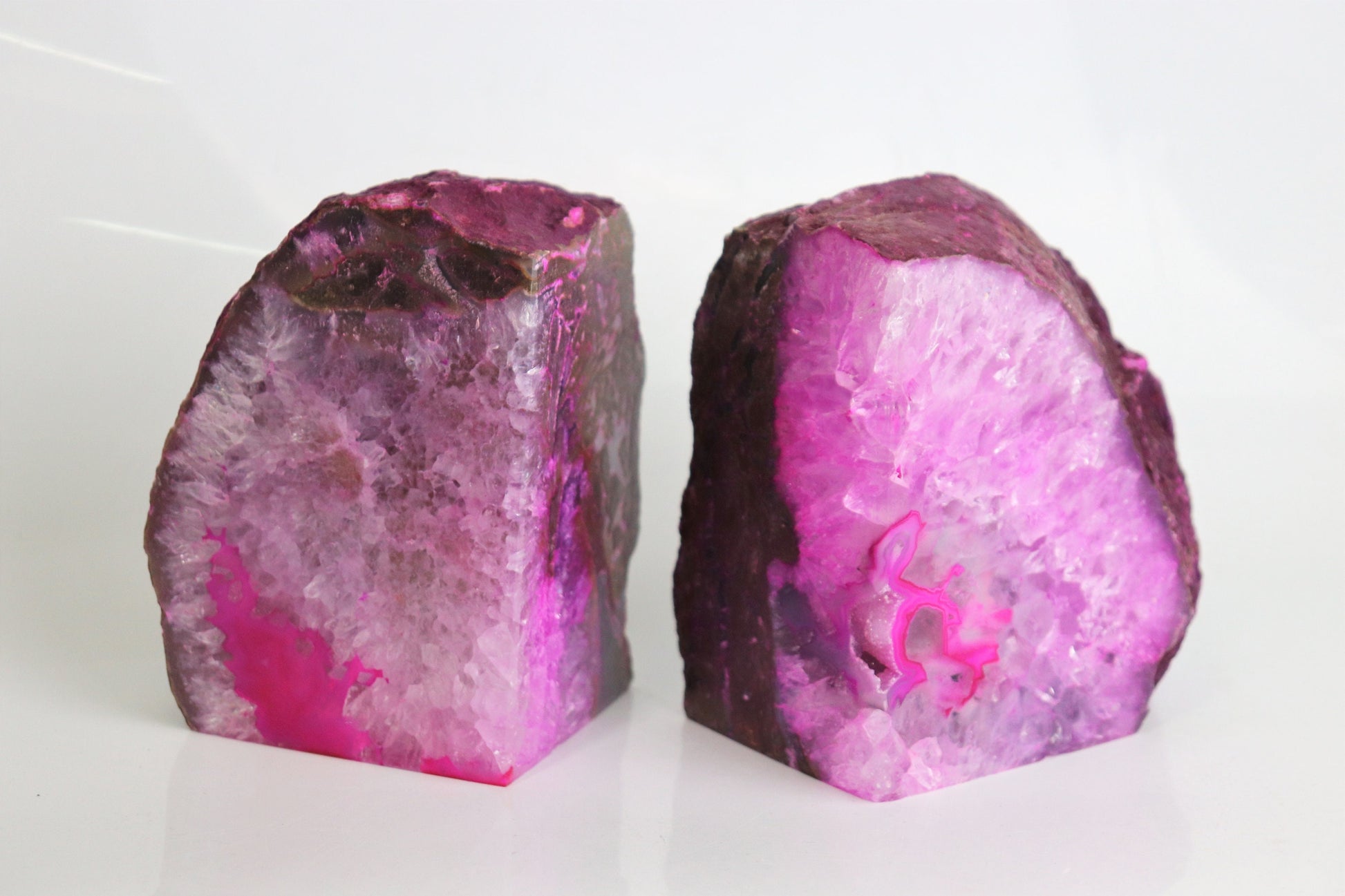 pink agate crystal bookends