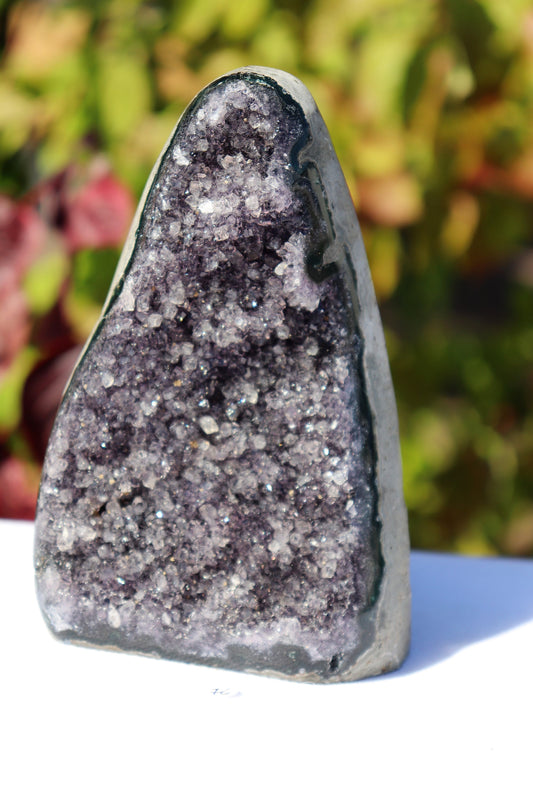 AMu76) Black Amethyst Crystal Geode Purple Free Standing Quartz Great Gift