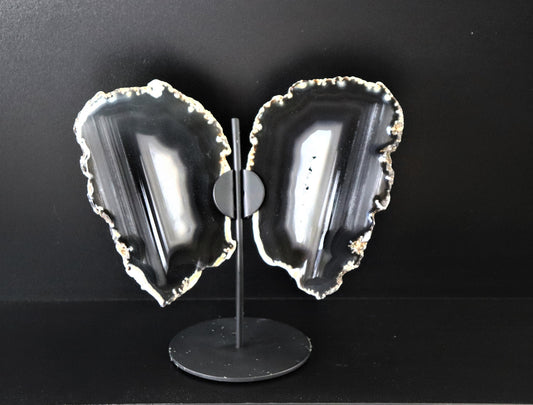 black crystal agate butterfly on display stand