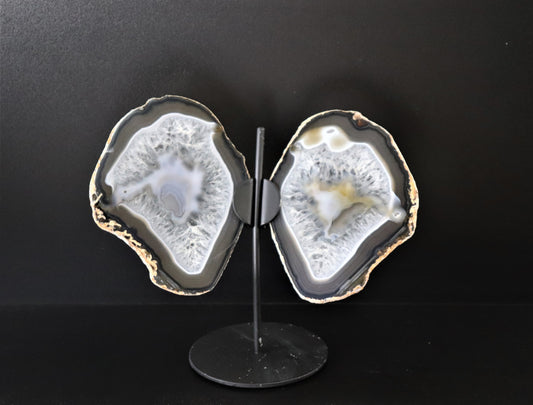 large agate crystal  butterfly on stand