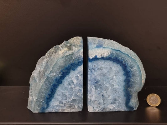 blue agate crystal bookends