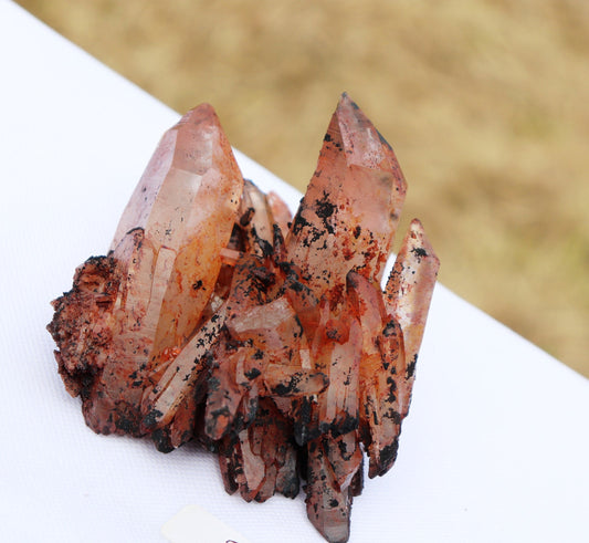 5) Hematite stained Quartz Crystal Cluster From Morocco