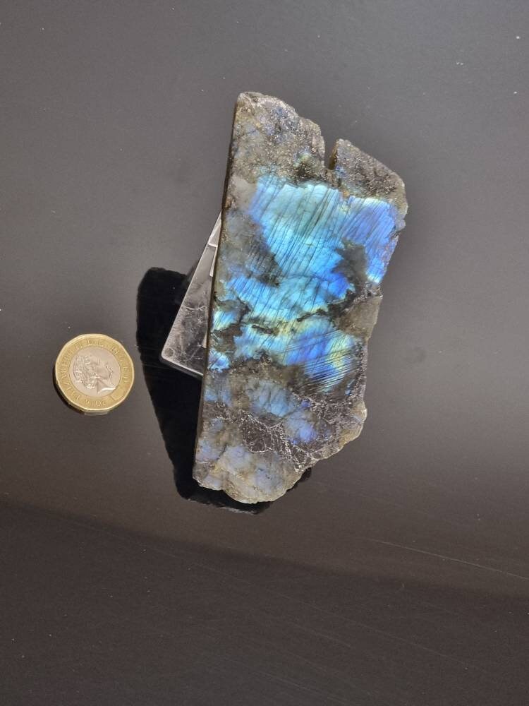 9LH) Labradorite Crystal Half Polished Slice