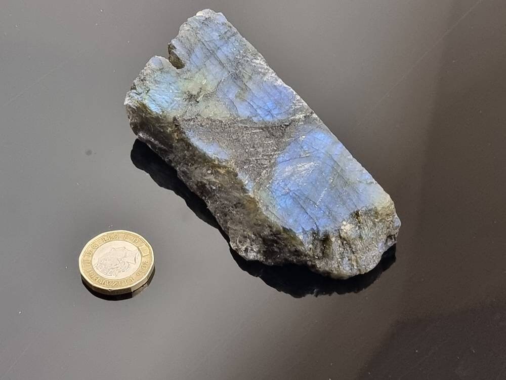 9LH) Labradorite Crystal Half Polished Slice