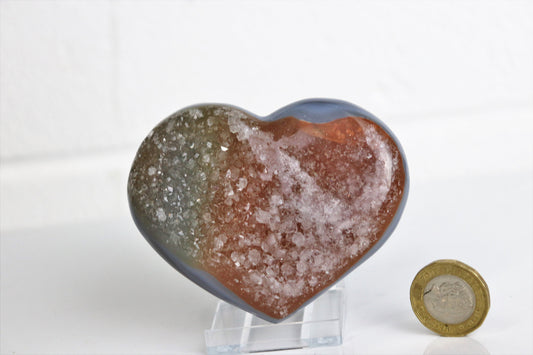 Orange Agate & Quartz Crystal Heart Quartz Geode for sale