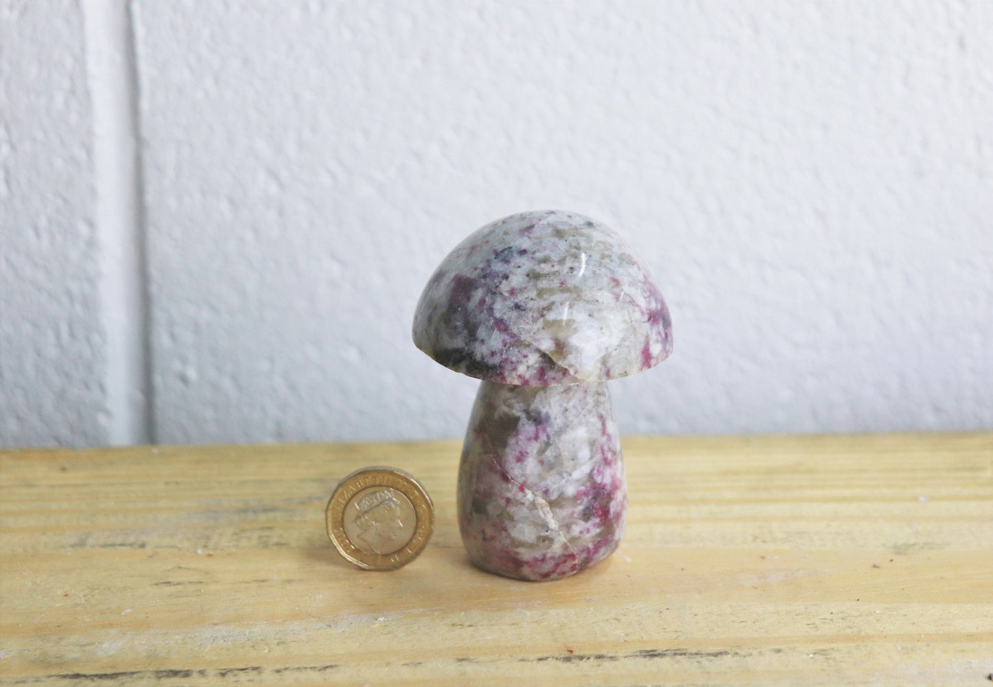 6) Rubellite Quartz Crystal Mushroom Carving