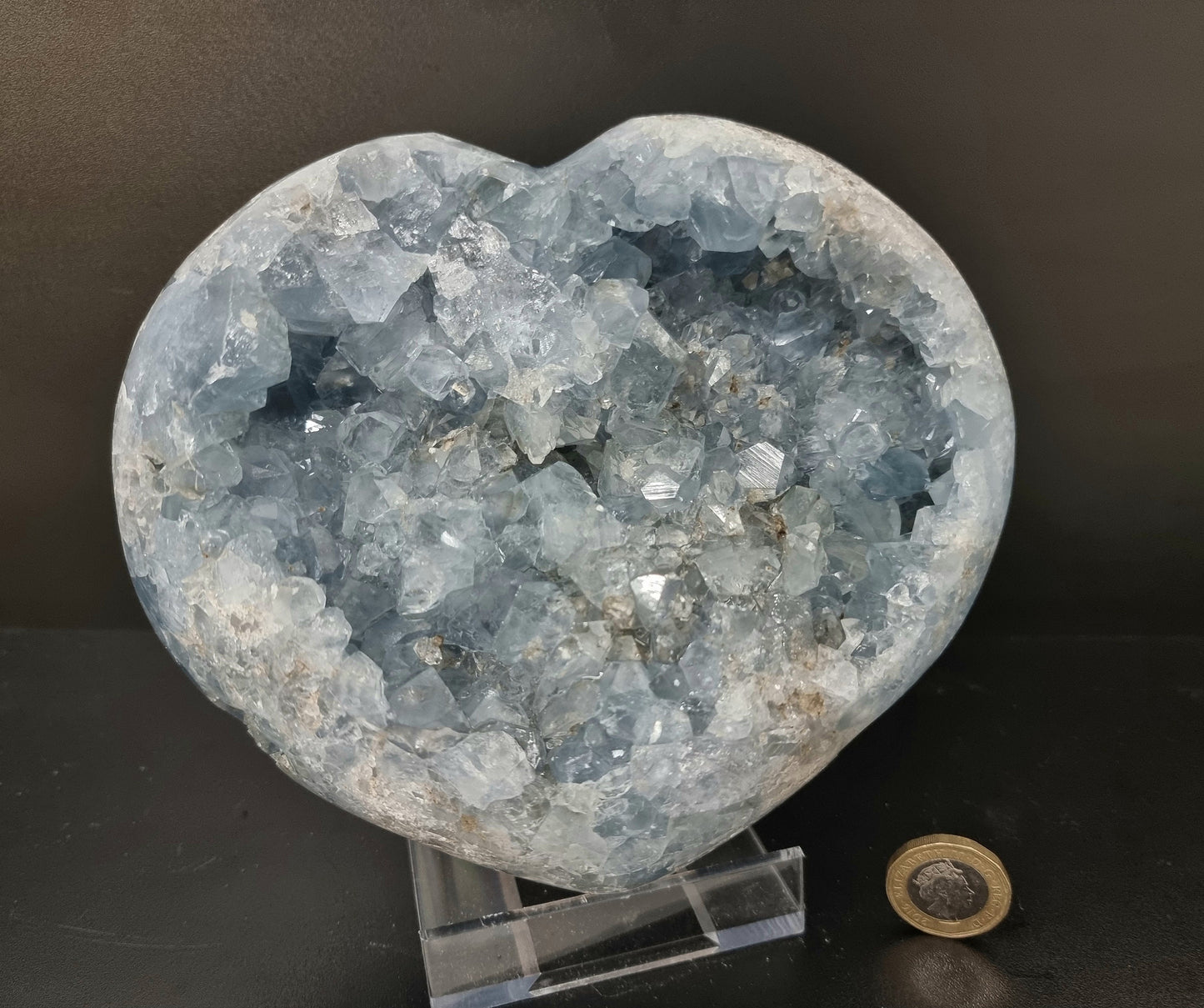 9) Extra Large Celestite Crystal Heart Double Face