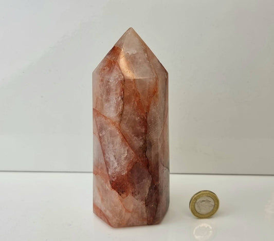 Fire Red Hematoid Quartz Crystal Prism Tower