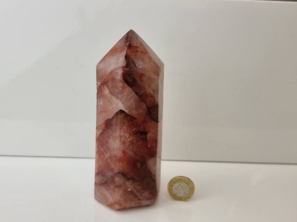 Fire Quartz Crystal Prism Tower Red Hematoid