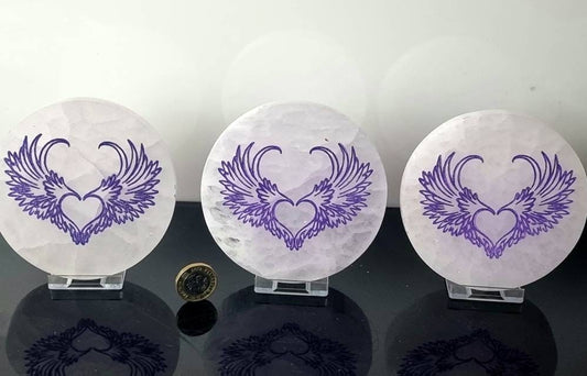 Selenite Crystal Purple Angel Wings Plate Disc Circle