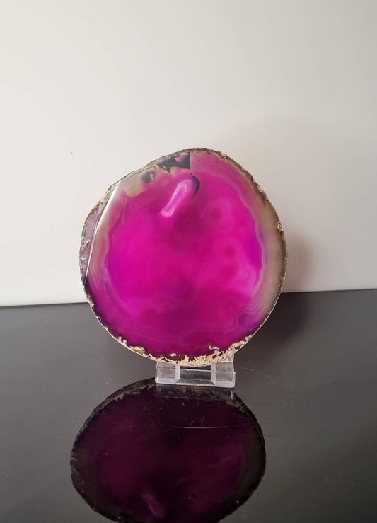 ASD9) large Agate Crystal Slice Pink Coaster