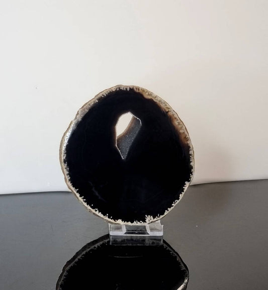 ASD11) Agate Crystal Slice Black Coaster