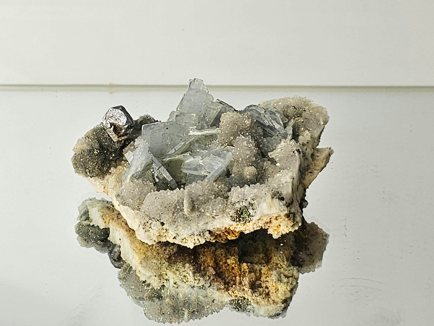 1) Blue Baryte Pyrite Crystal